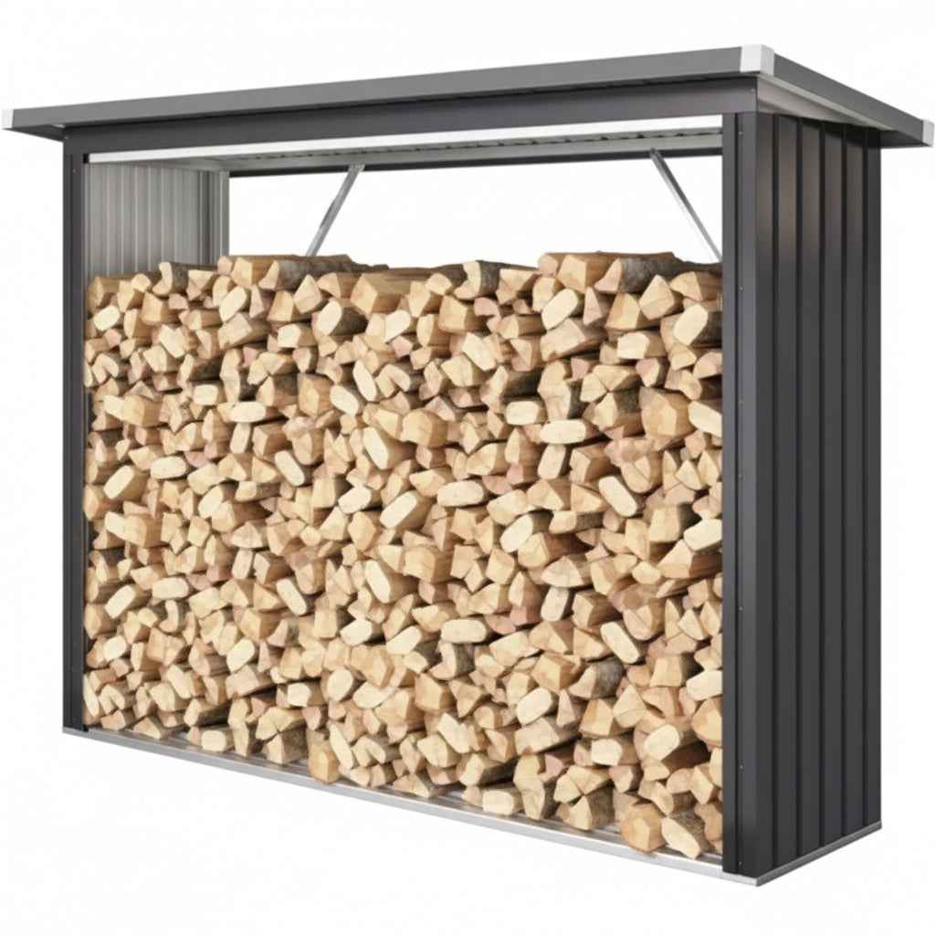 Sans marque-Abri à Bois Extérieur en Acier Gris Foncé 213 cm avec Toit Incliné