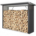Sans marque-Abri à Bois Extérieur en Acier Gris Foncé 213 cm avec Toit Incliné