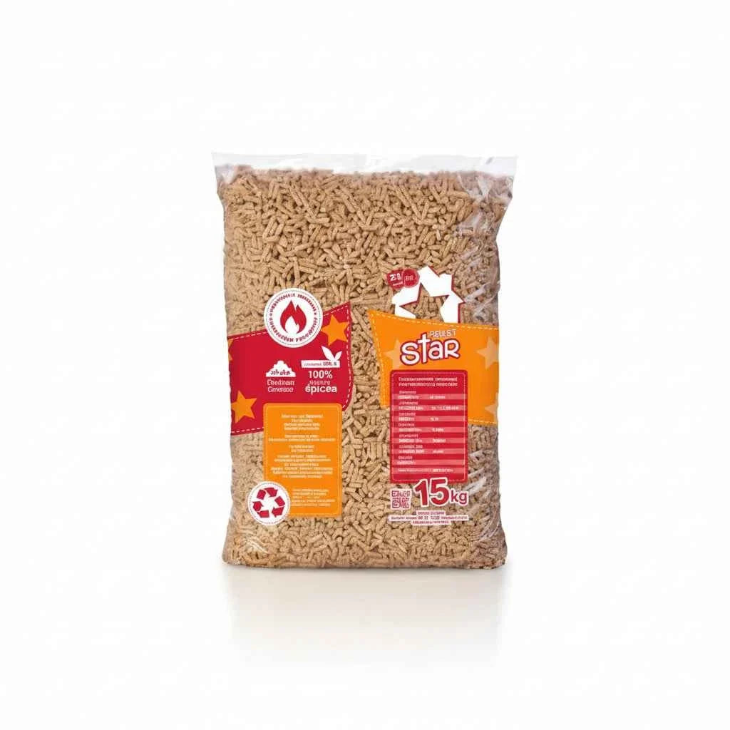 PELLET STAR-Granulés de Bois  100% Épicéa EnPlus A1 – Palette 72 sacs de 15 kg (1080 kg)
