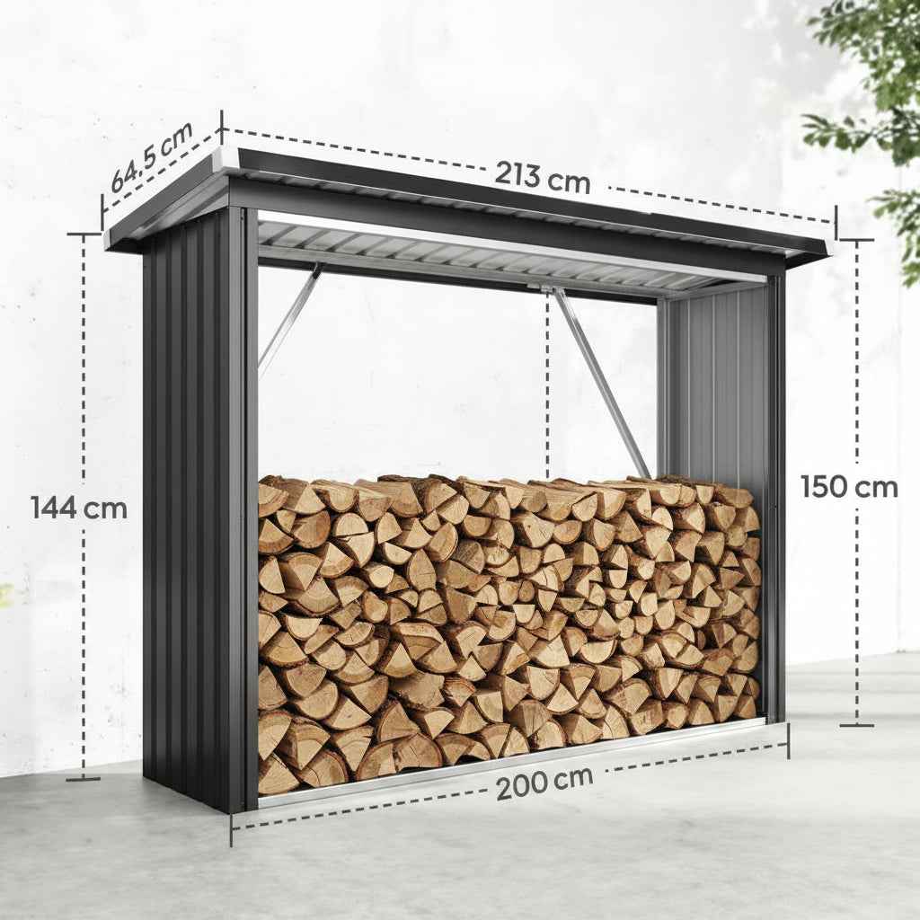 Sans marque-Abri à Bois Extérieur en Acier Gris Foncé 213 cm avec Toit Incliné
