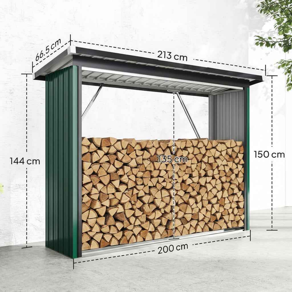 MIDUODUO-Abri à Bois Extérieur en Acier Galvanisé  213 cm Vert