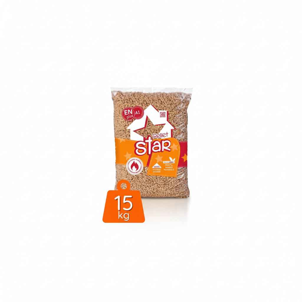 PELLET STAR-Granulés de Bois  100% Épicéa EnPlus A1 – Palette 72 sacs de 15 kg (1080 kg)