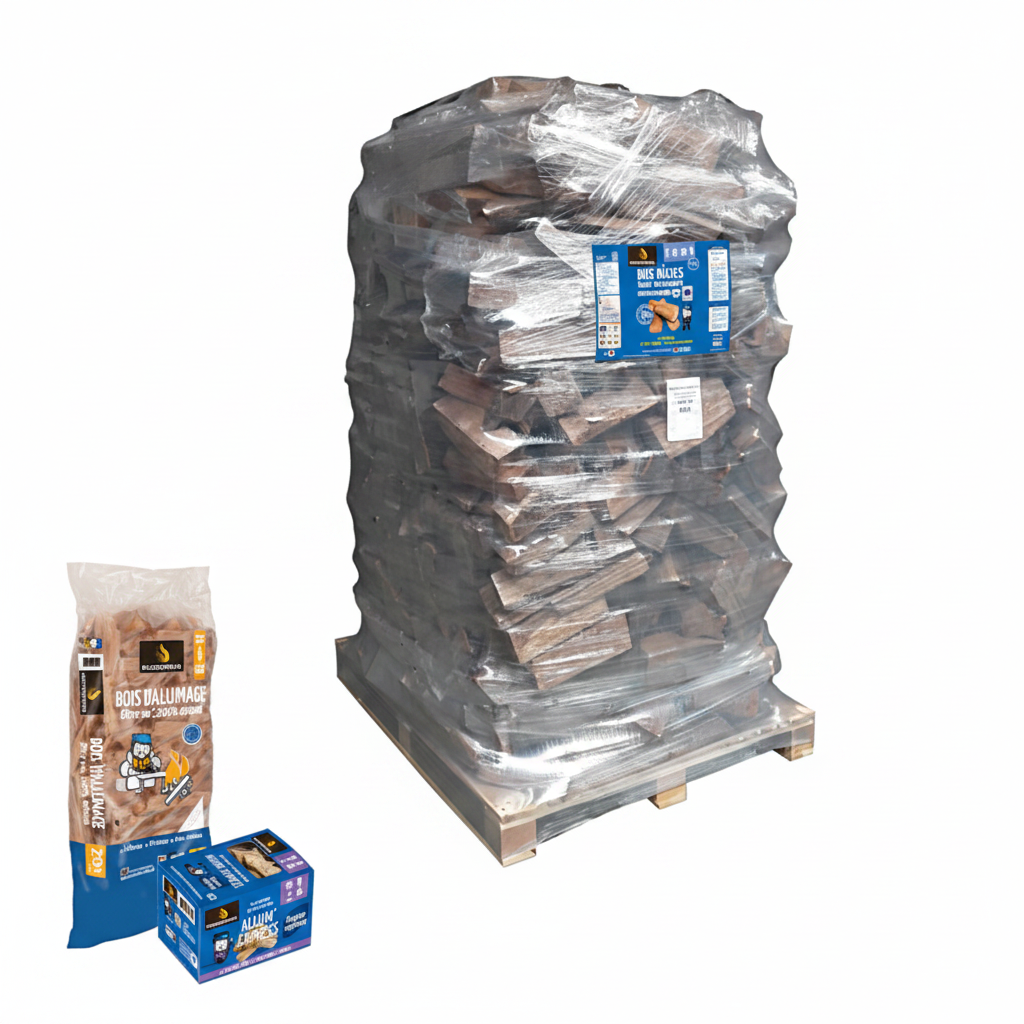 Lot de 3 Packs WOODSTOCK-Bois de Chauffage 40 cm 6000 dm³ + Allume-Feux et Bois d'Allumage