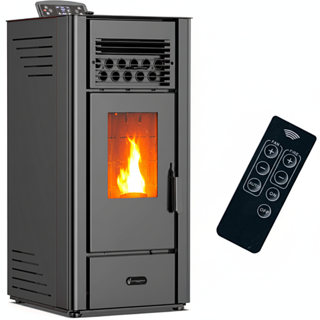 SANNOVER-Poêle à Granulés Air Anita  11,6 kW Noir – Autonomie 22h – Classe A+
