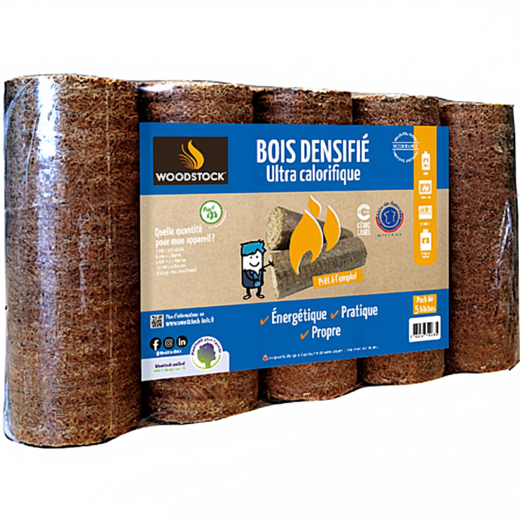 WOODSTOCK-Palette de 104 Packs de Bois Densifié 5 Bûches (1004 kg) Haute Performance