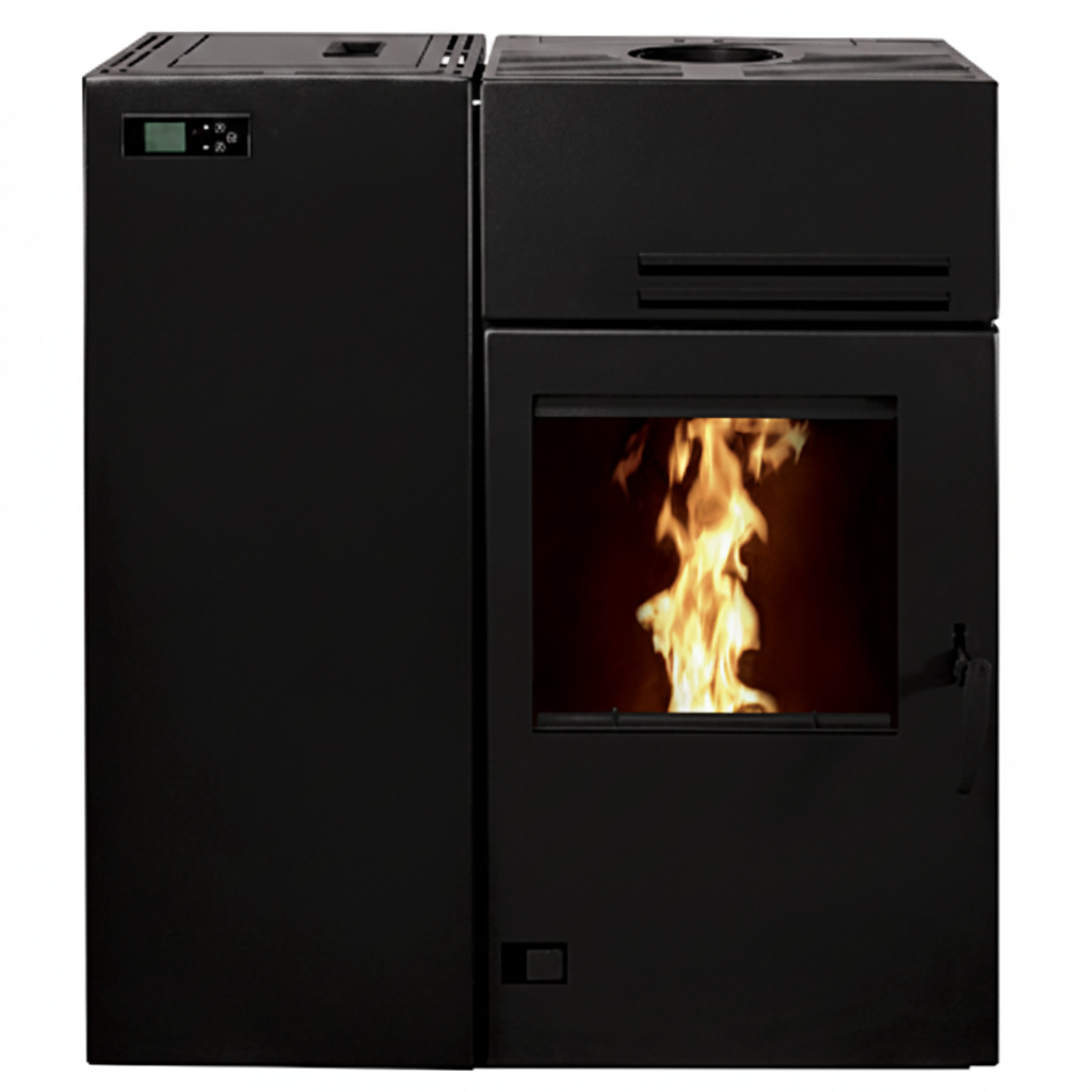 BRONPI-Poêle Mixte Bois et Granulés  10 kW Hybride Noir – WiFi en Option