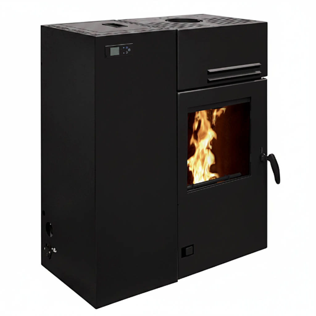 BRONPI-Poêle Mixte Bois et Granulés  10 kW Hybride Noir – WiFi en Option